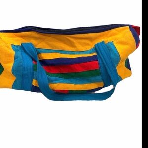 Vintage 90’s Duffle Bag Colorblock Bright Retro Travel Bag Shoulder Strap
